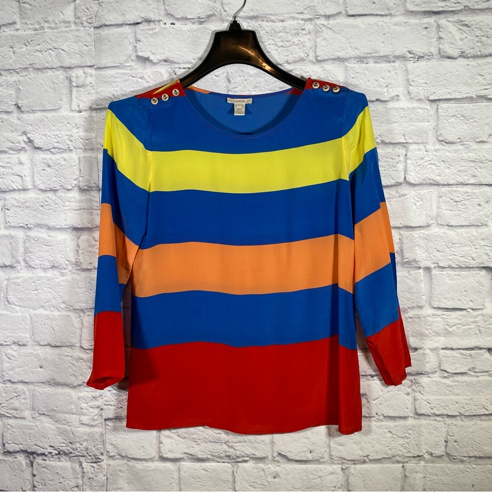 J Crew Silk Multicolored Striped Long Sleeve Top Size 4